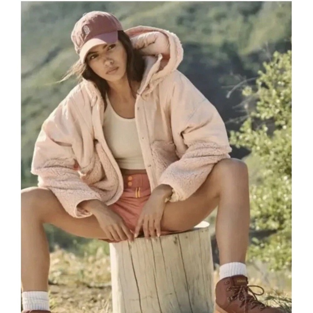 FREE PEOPLE FP MOVEMENT ADVENTURE AWAITS FLEECE JACKET Small PEACH $168 Sherpa